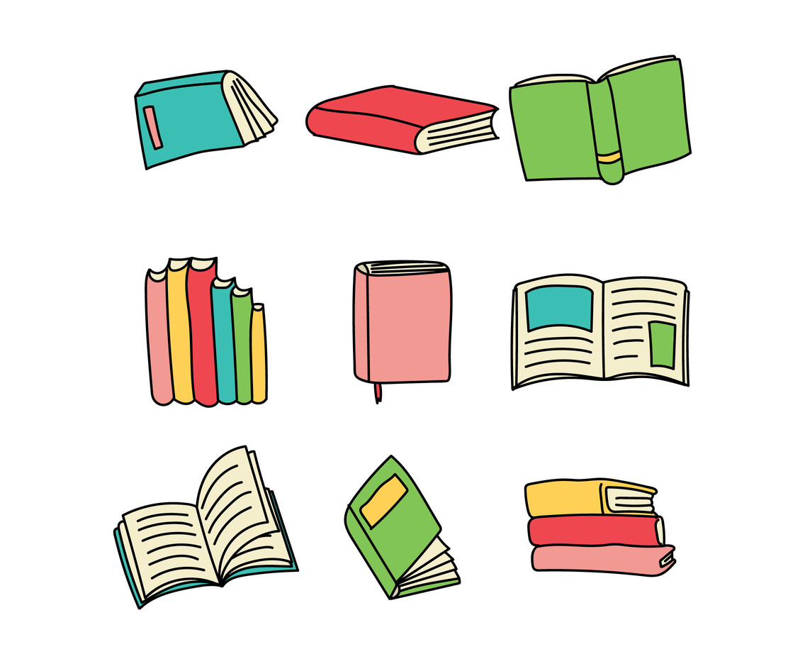 Set Of Colorful Books Doodles