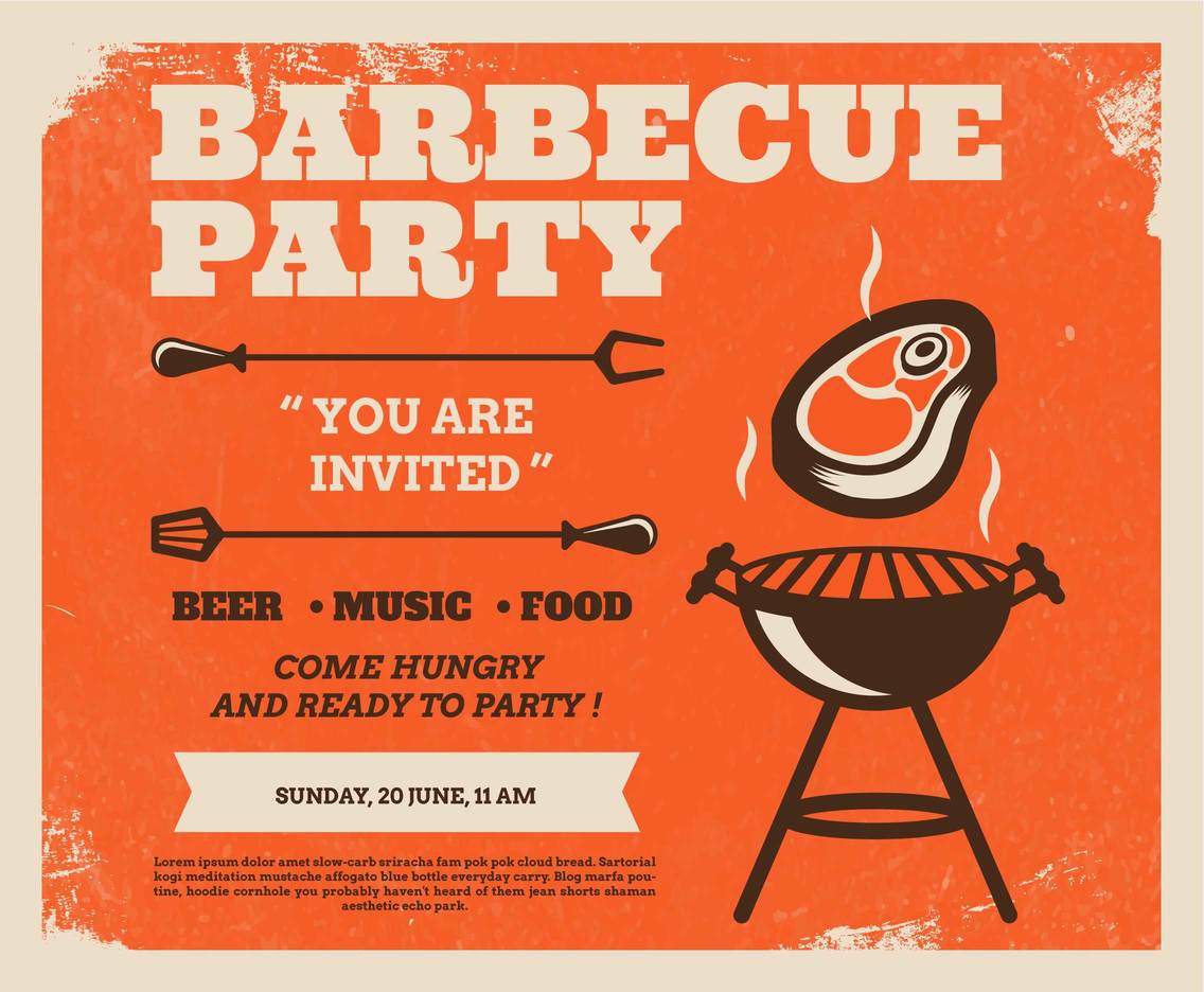 BBQ Party Retro Poster Vector