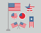 Flat American Flags Set