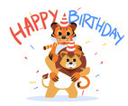 Happy Birthday Animal Tiger and Lion