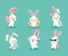 A set of cute white rabbit for symbol Easter day, with different pose, and Turquoise background color.