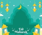 Lantern On Eid Greeting Cards