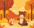 Bear and Fox Enjoying Autumn in the Forest