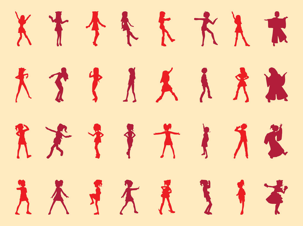 Girls Silhouettes Vector Set