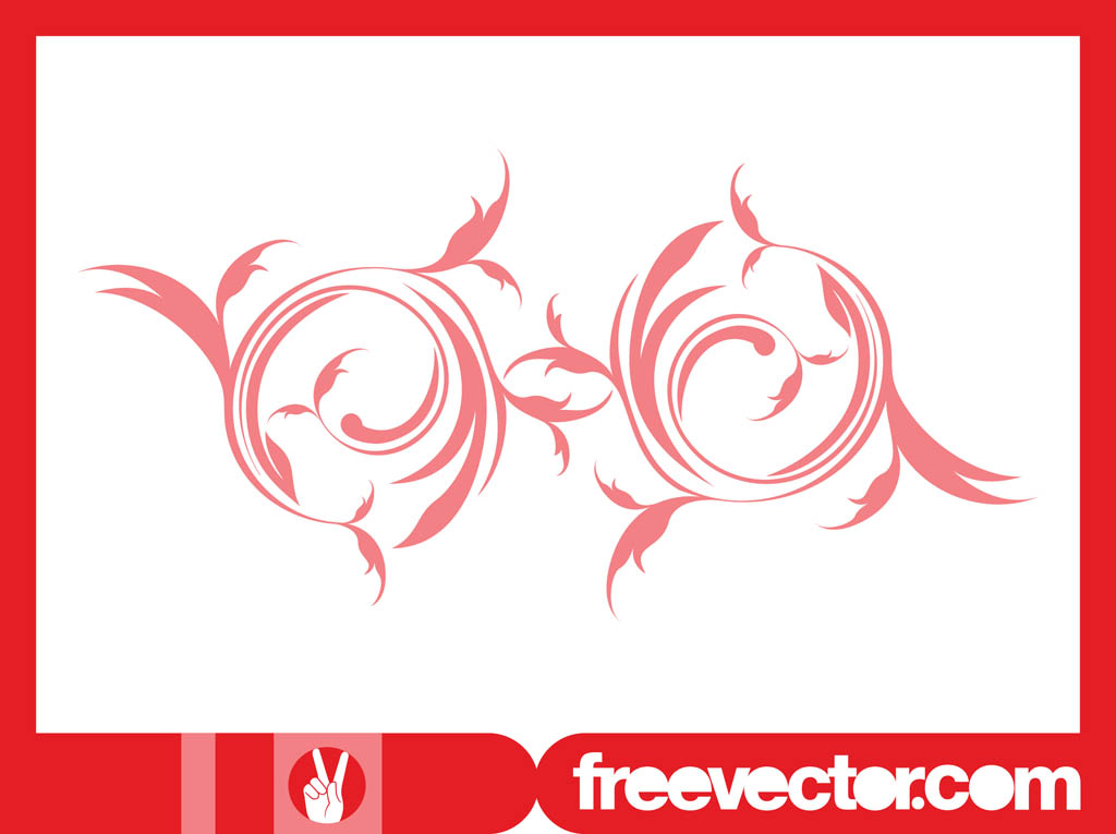 Red Floral Swirl Vector Ornament 