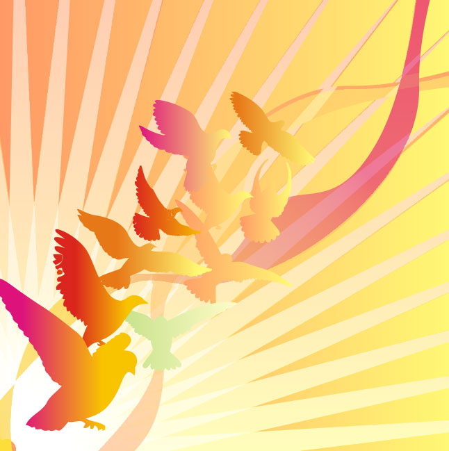 Bright Bird Sunburst Vector Background
