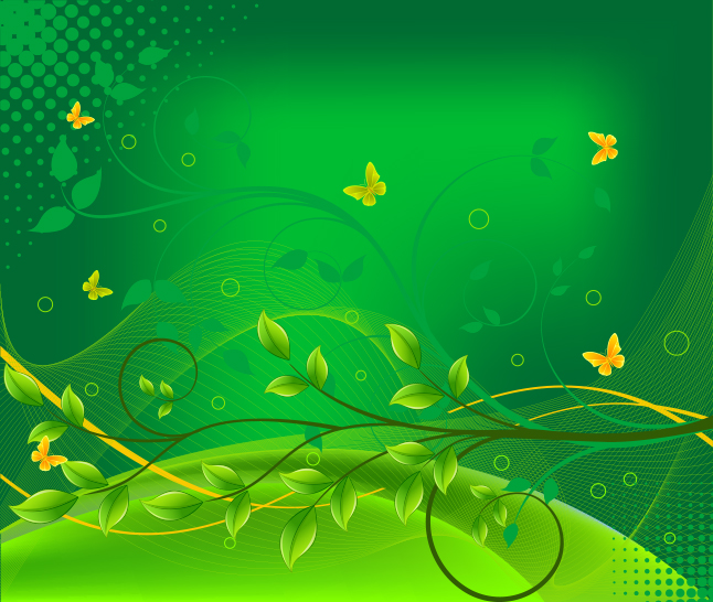 Green Butterfly Floral Swirl Vector Background