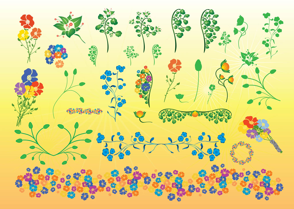Beautiful Flowers Vector Illustrations