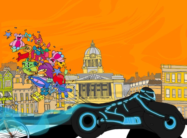 Tron balloons illustration by Melanie Armstrong