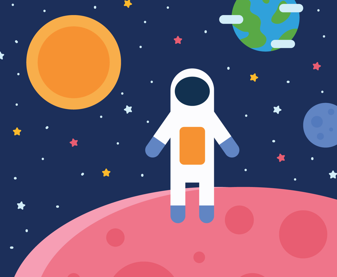 Space Boy Landing In Another Planet