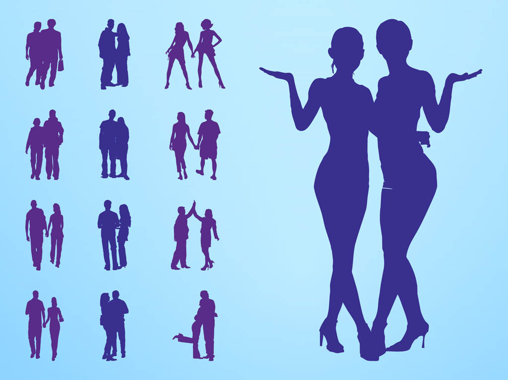 People In Couples Silhouettes