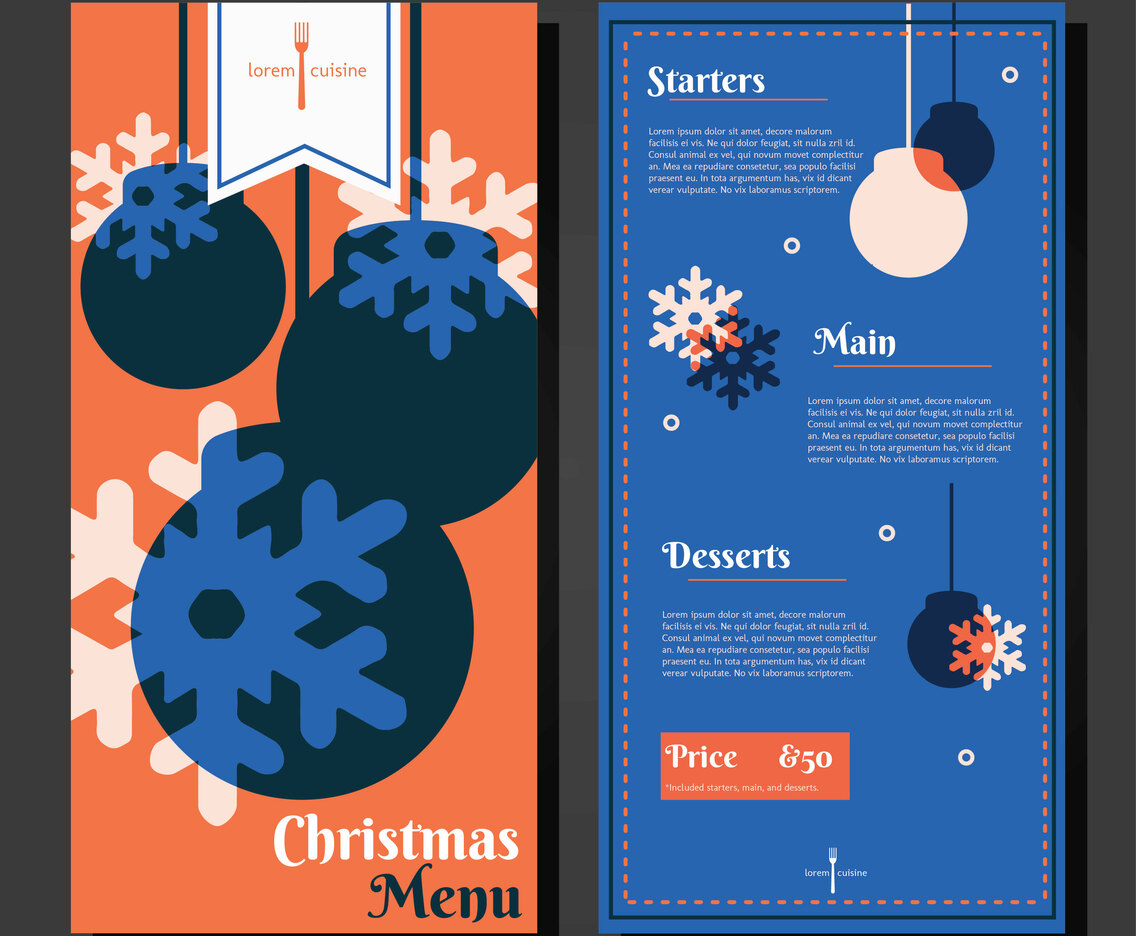 Christmas Dinner Menu Template Vector