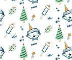 Pattern Happy New Year With Fireworks And Pines.