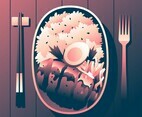 Bento Box Karage Overhead View Vector Illustration