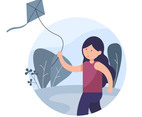 Women Flying a Kite Vector