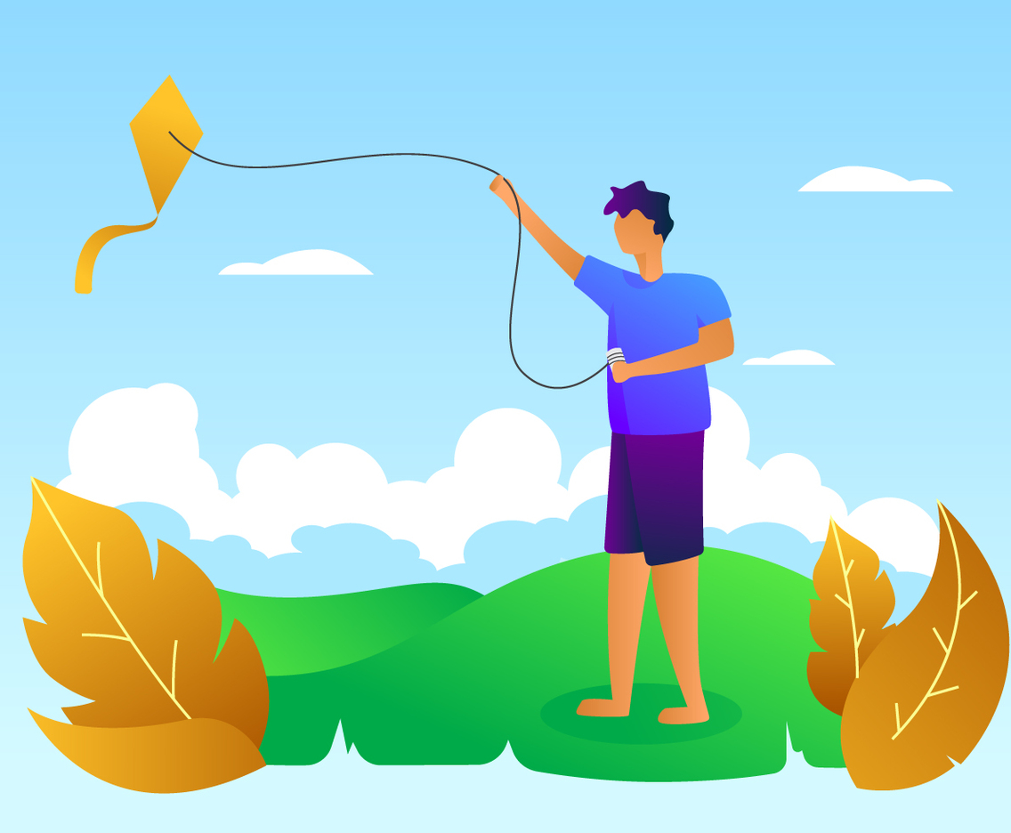 Beautiful People Flying A Kite Vectors