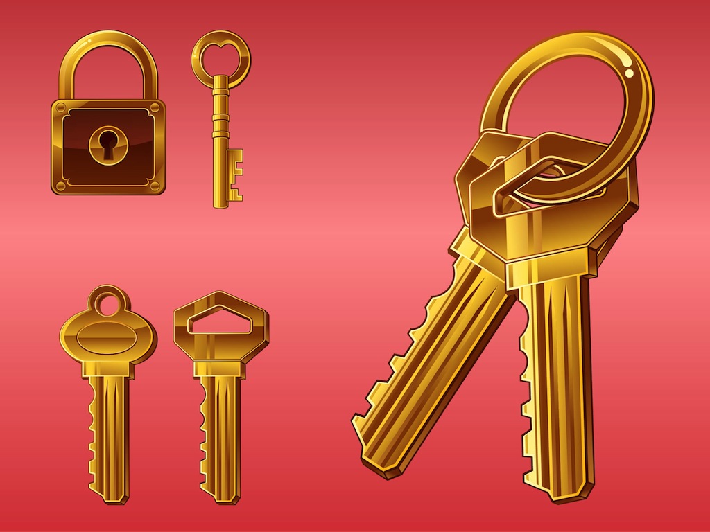 Locked and Unlocked Gold Locks with Keys Stock Vector
