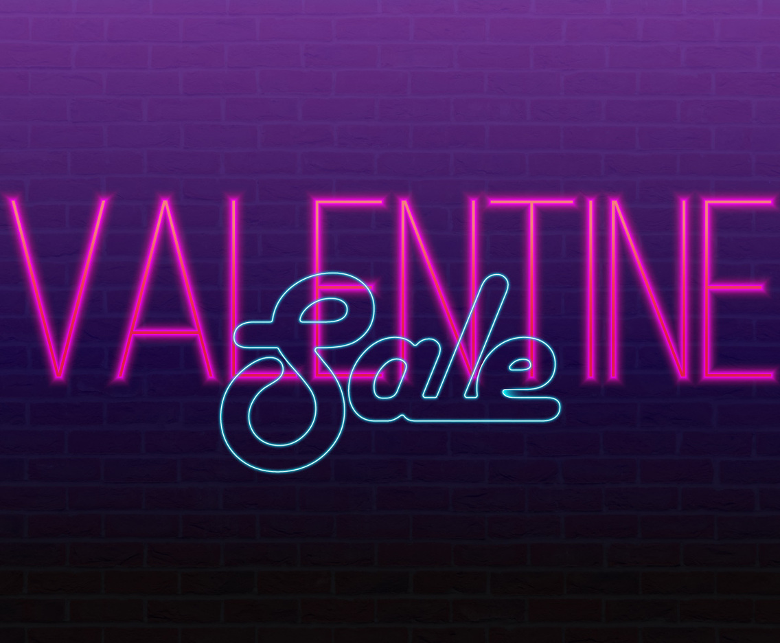Happy Valentine's day. Valentines Day Sale event. 3d neon sign. Realistic neon sign. Love sign. Love neon sign.