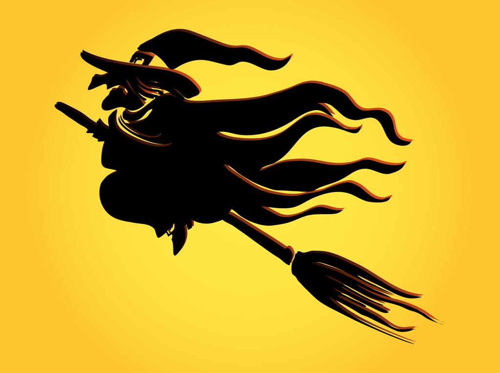 Witch On Broom Vector