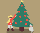 Colorful Vintage Boy With a Christmas Tree