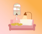 Lady Enjoy Drink On Sofa