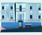 Vintage House Window Exterior Vector Flat Watercolor Style Illustration