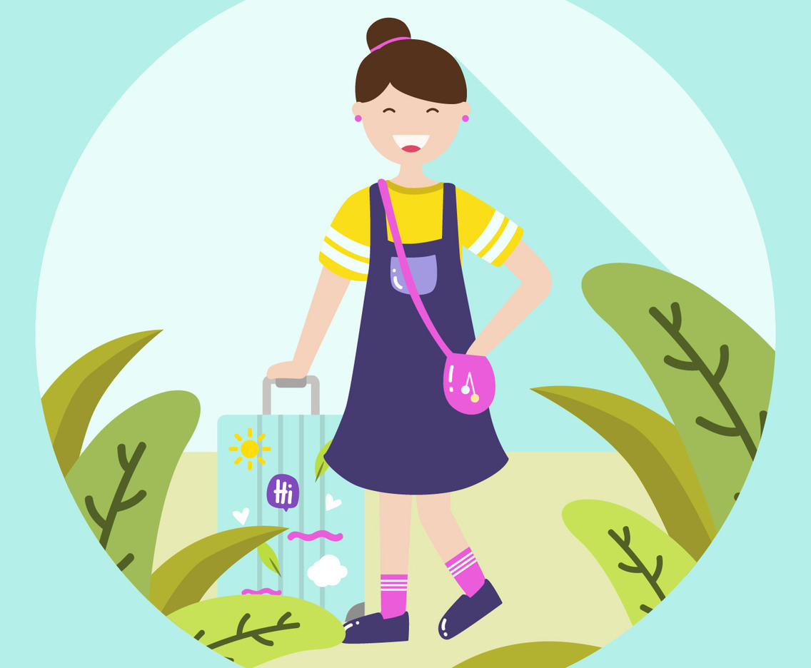Happy Women Traveler WIth Suitcase Vector