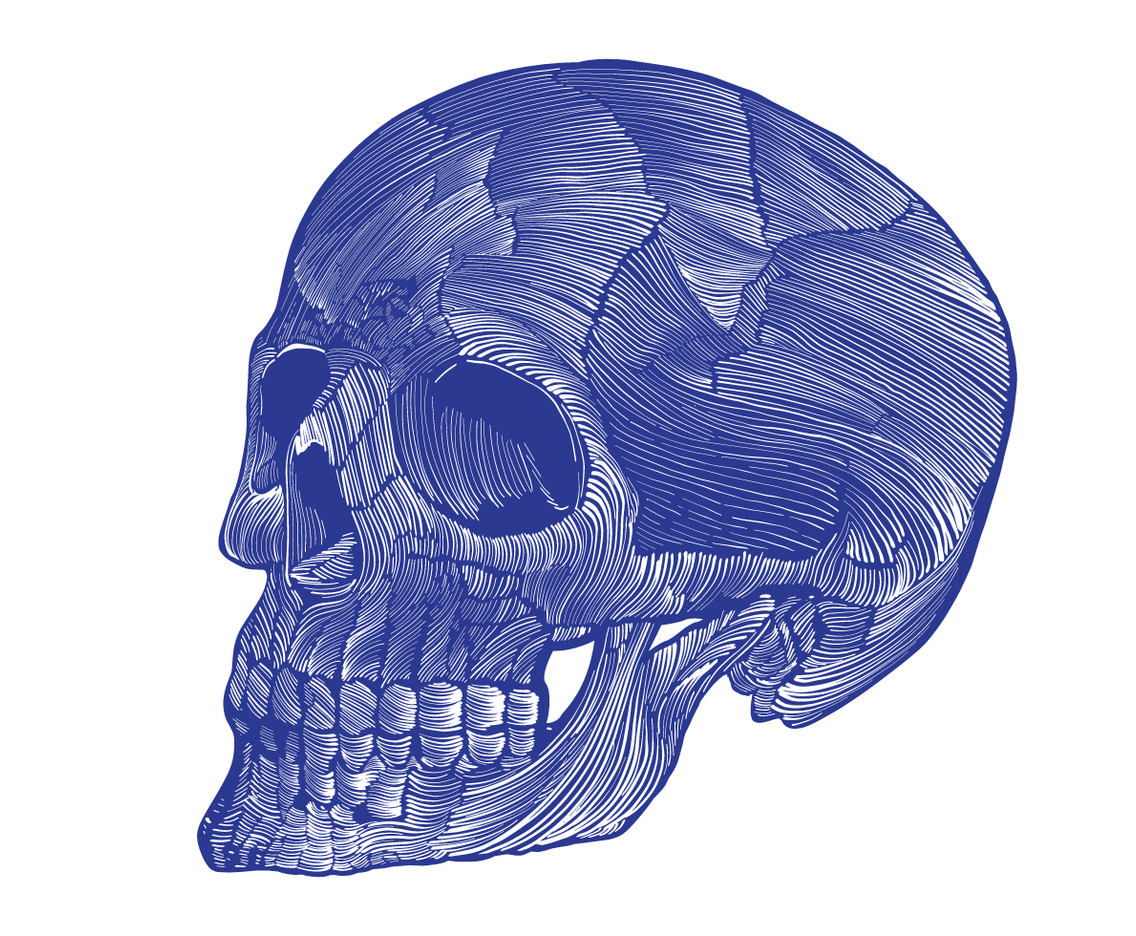 skeleton linocut