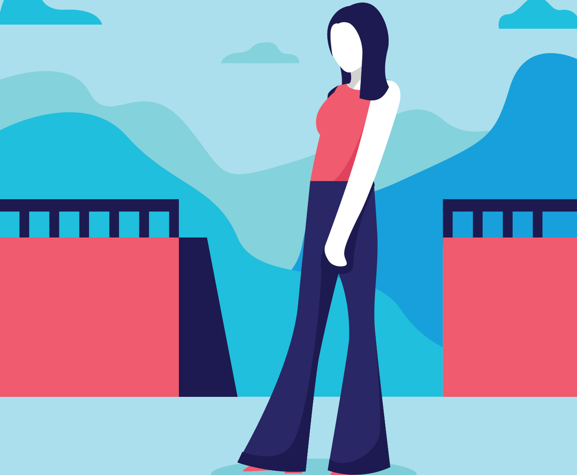 Woman in bell bottoms