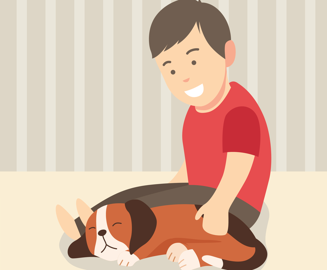 Boy and his sleeping dog