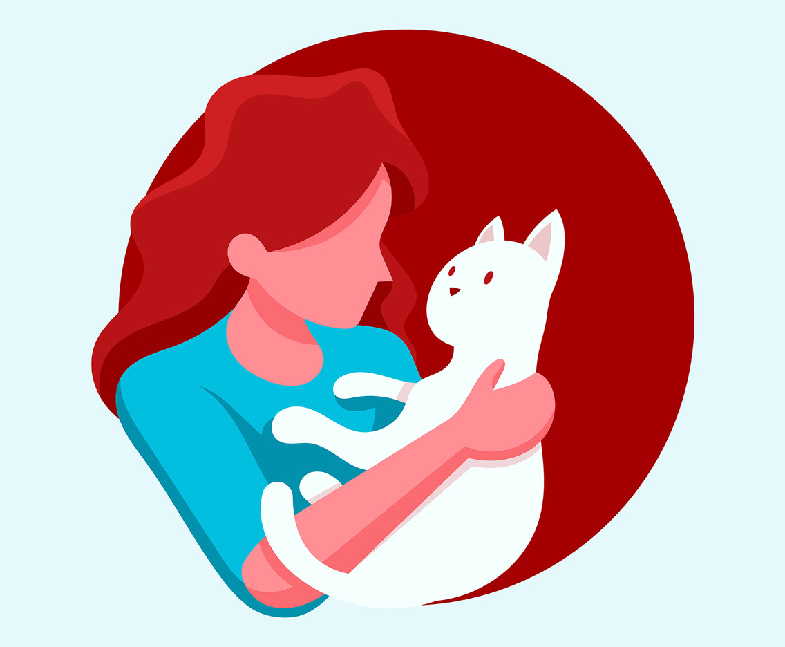 Girl And Her Cat Illustration