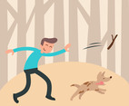 Boy and His Dog Vector Illustration