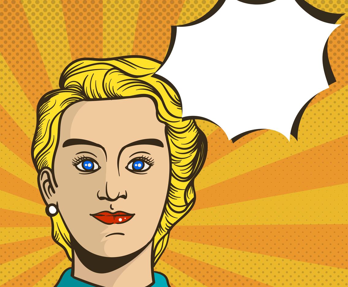Flat Woman Pop Art With Vintage Duotone Background Vector Illustration