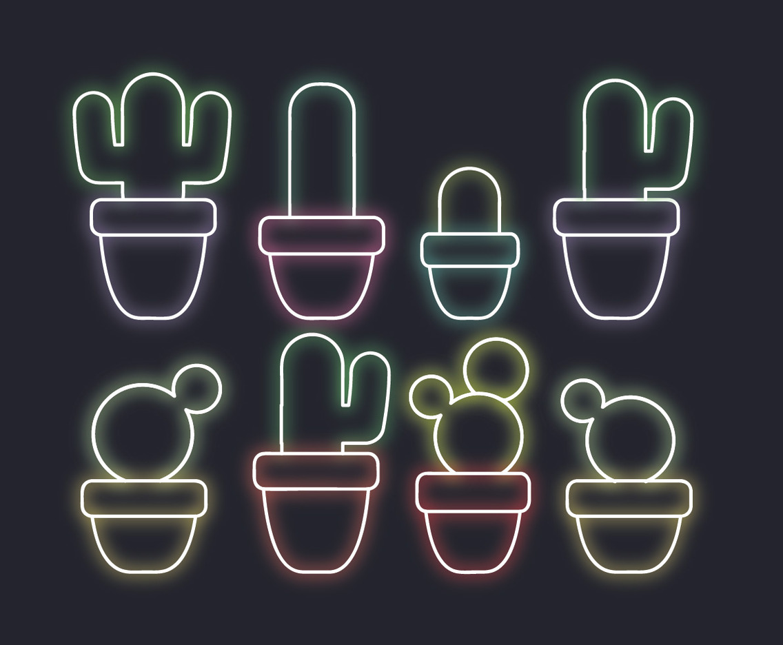 Vector Neon Cacti