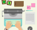 Man Hands Typing An Article On A Vintage Typewriter