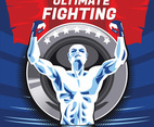 Powerful aggressive boxer is showing his muscles on Ultimate Fighting