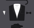 Set Of Walking Stick, Tuxedo, Shoes, Tie