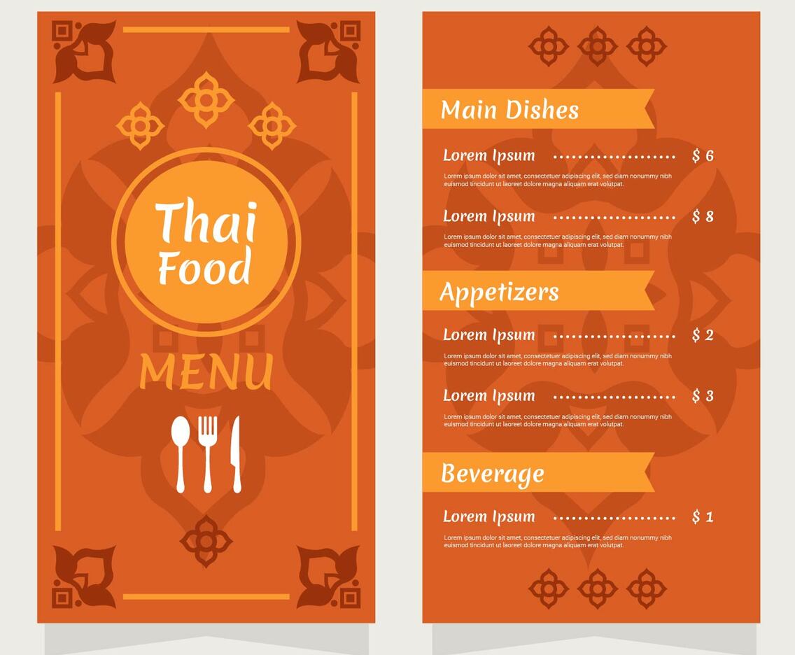 Thailand Food Restaurant Menu Vector