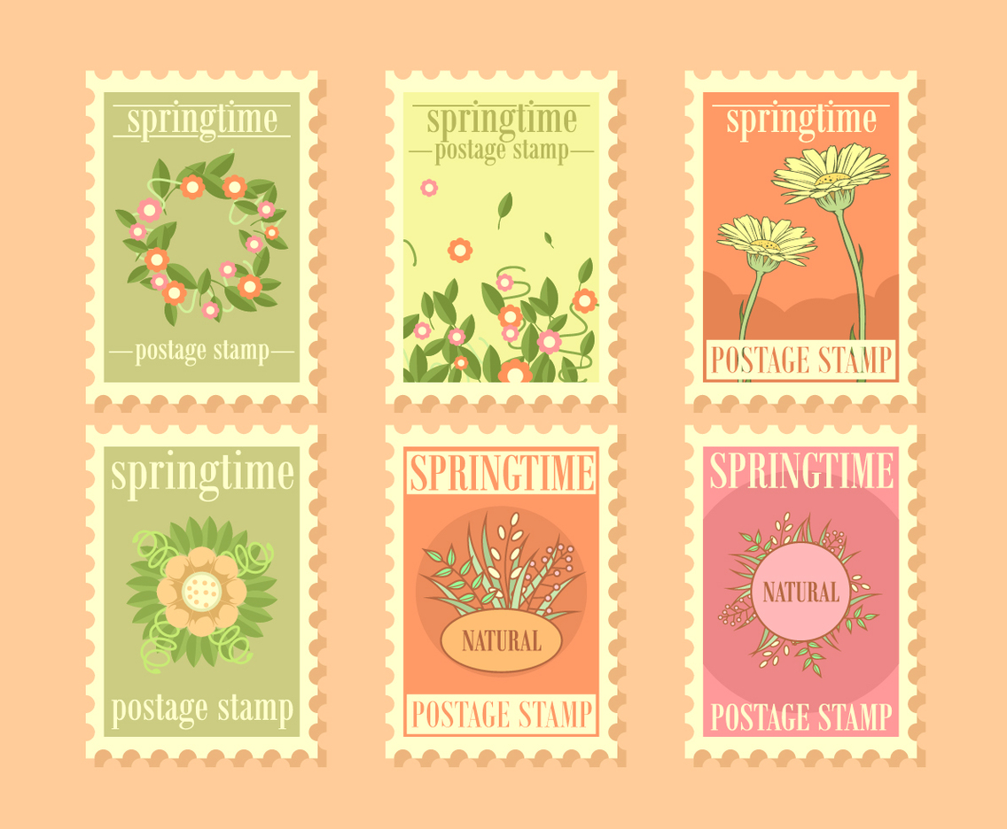 Springtime Postage Stamps Vector