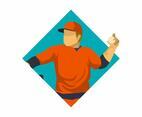 Flat Vintage Baseball Player Vector Illustration