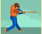 Flat Vintage Baseball Player Vector Illustration