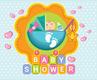 Baby Shower Girl with Baby Stroller and Embroidery Style and Scrapbook