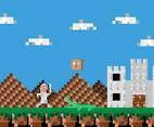 Video Game Hero Vintage Landscape Vector Illustration