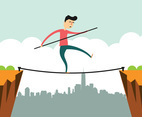 Tightrope Walker Over City Buildings
