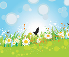 Spring Floral and Bird Vector Background
