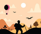 Nordic walking guy illustration