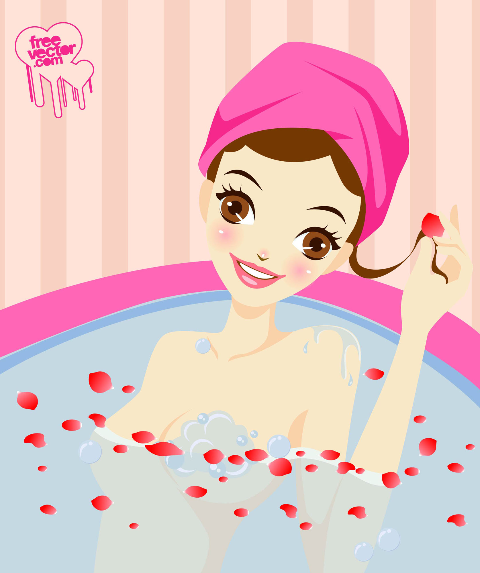 Cute Girl Bathing Vector Art & Graphics 