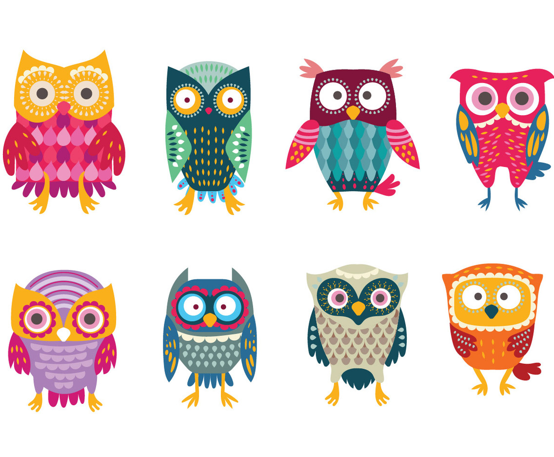Cute  Colorful Stylized Buho Owls