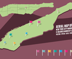 Aerial Map of New York City Manhattan  colored marker flags