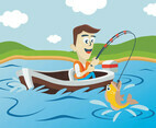 Fisherman Fishing In Lake